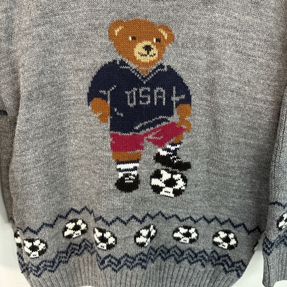 Youth Big Bear Graphic Knit Sweater Soccer Grey by Polar Size 4 Small - Picture 3 of 8
